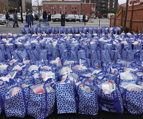 Bags of fresh food at mobile market