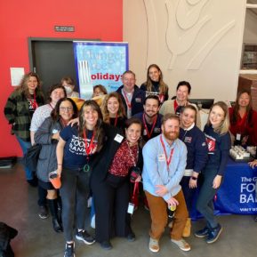 Group of people in lobby of food bank