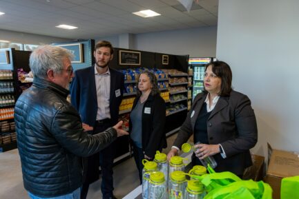 Lt. Governor Kim Driscoll, Jonathan Tetrault, GBFB's VP of Community Impact and others at the launch of The Market, Salem Pantry's first brick and mortar location.