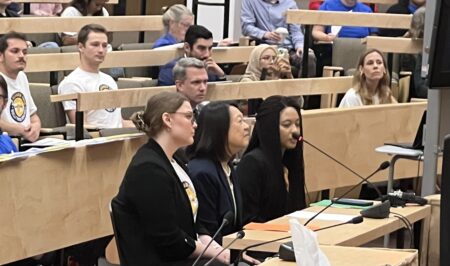 Students testifying at Hunger Free Campus Coalition hearing at MA state house